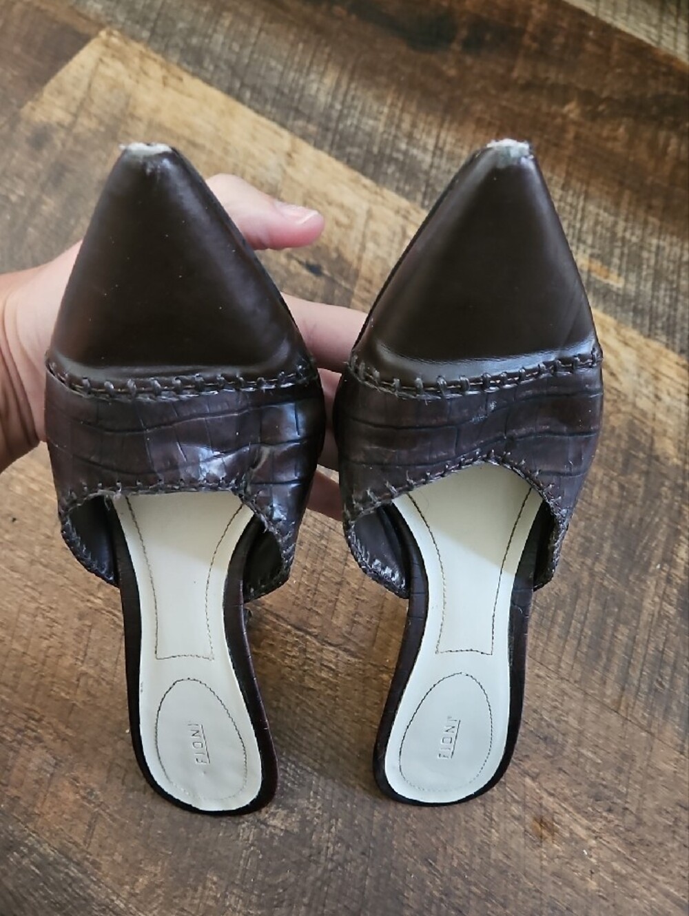 FIONI Clothing Women's Dark Brown Croc-Embossed Pointed Toe Slip-On Mules - Picture 5 of 6